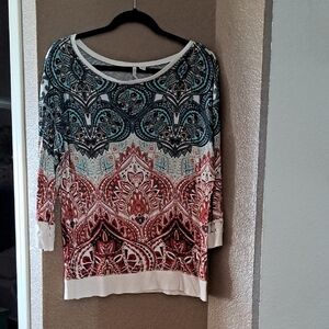 Cato Blue and Red Paisley Long Sleeve Top